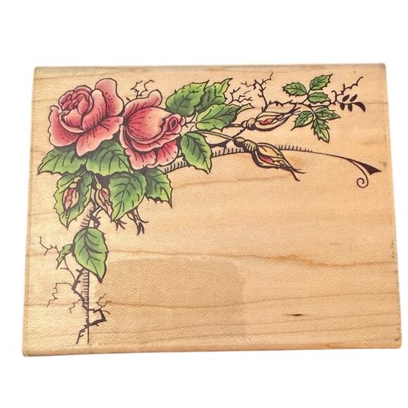 Penny Black 1997 Elegant Rose Corner 774K Large Rubber Stamp - Picture 1 of 2